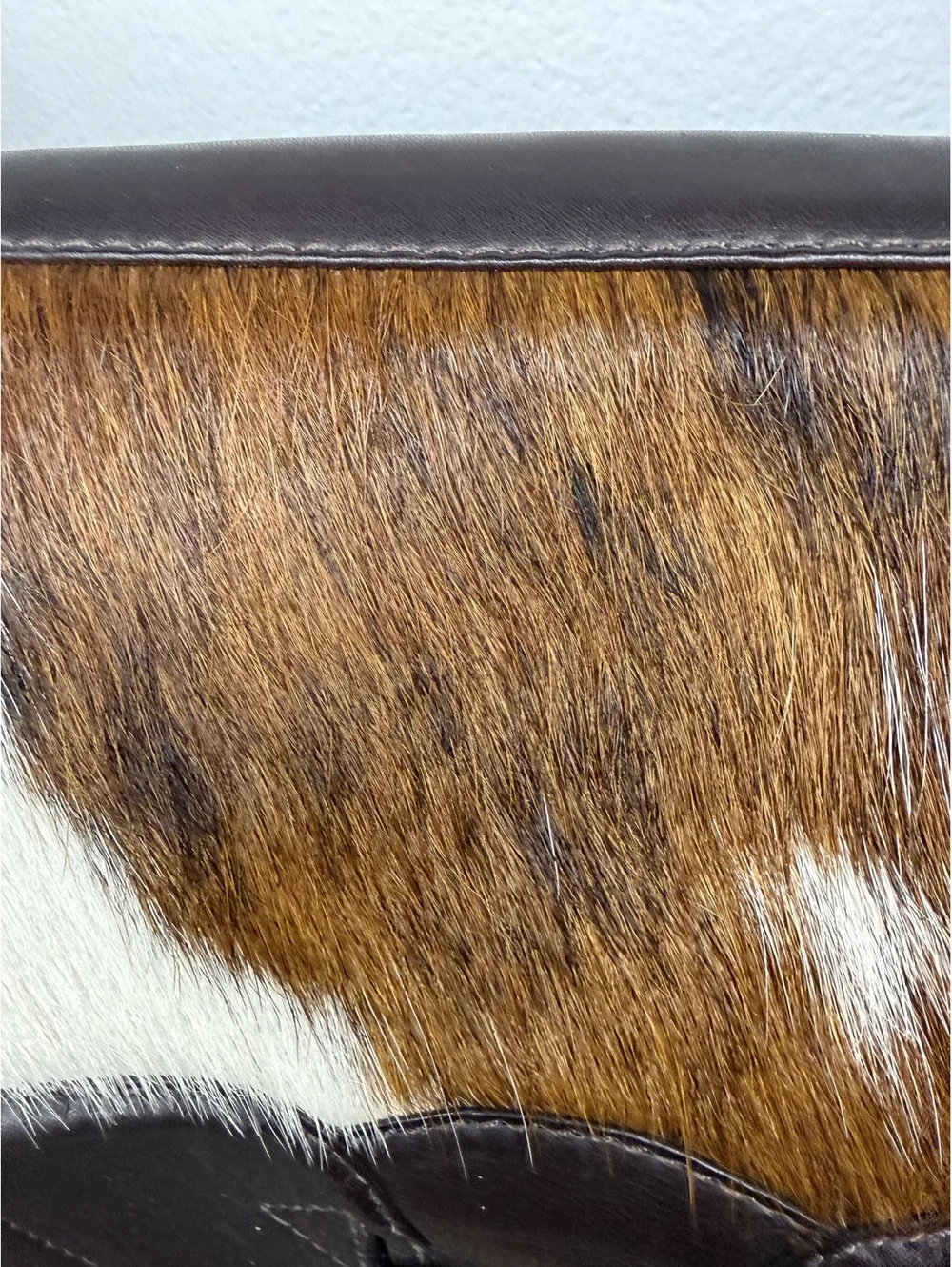 Vintage Colombian Leather & Hair-On Hide Saddle Crossbody Purse Boho Western